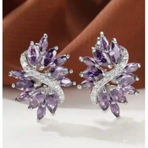 18k Gold Plated Purple Simulated Diamond Zircon Elegant Stud Earring